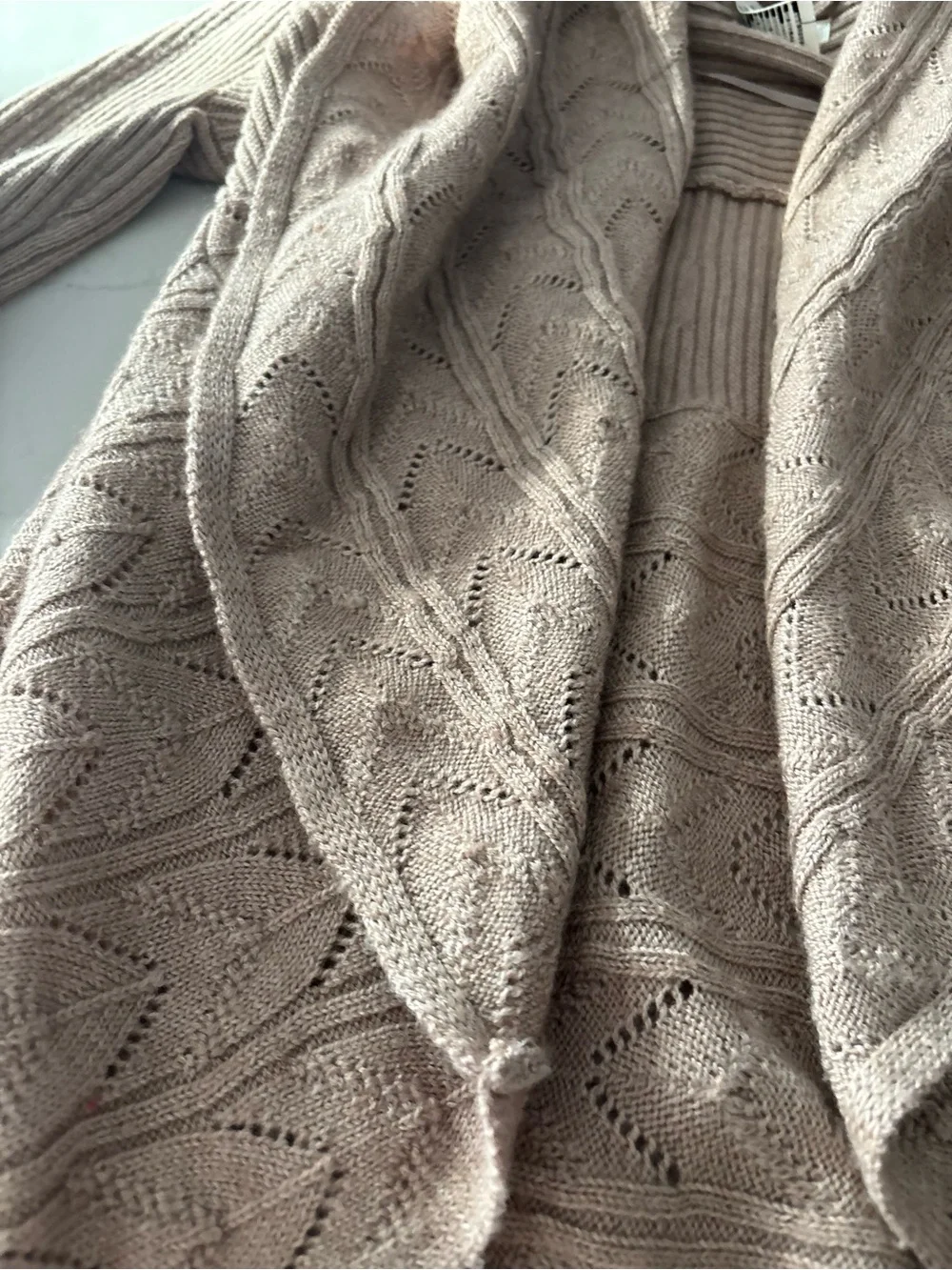 Max Studio Taupe Open-Front Cable Knit Cardigan - Picture 4 of 6